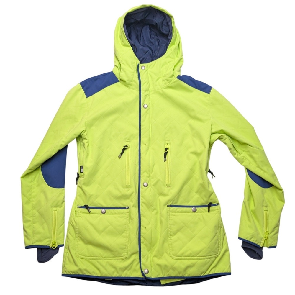 Airblaster Snowboard Jacket Womens Large Lime Green Navy Quilted Hooded Shell
